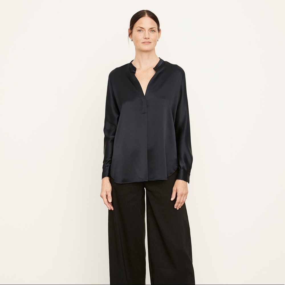 Vince Satin Band Collar Blouse